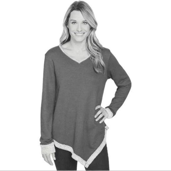 Fresh Produce Blue French Terry Asymmetric Hem Oversized Tunic Top Size XS S - Picture 2 of 6